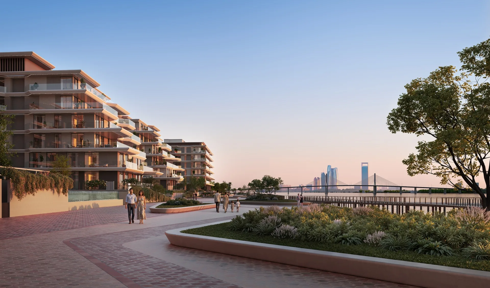 Waterfront promenade in front of Bashayer beachfront apartments, Hudayriyat Island Abu Dhabi