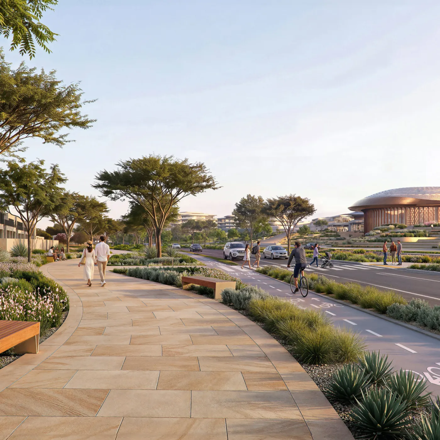 Walkways through the district — Wadeem Gardens, Hudayriyat Island, Abu Dhabi